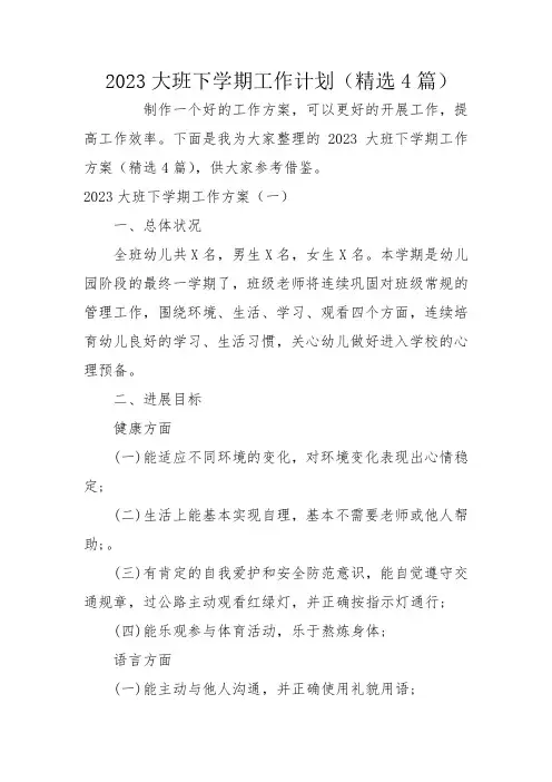  2023大班下学期工作计划(精选4篇)