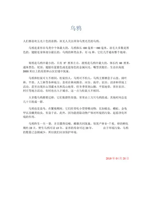 小学说明文 乌鸦-精品