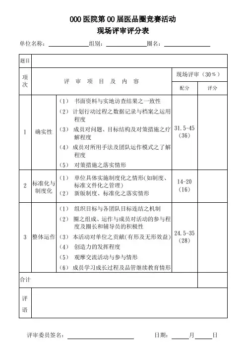 品管圈现场评审评分表