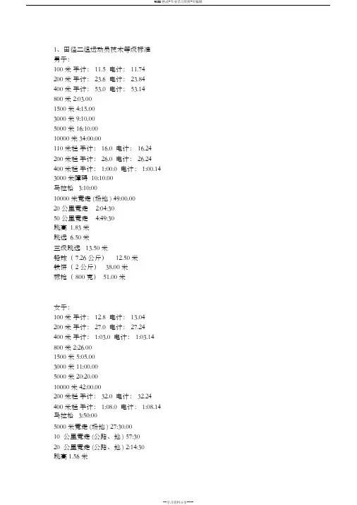 国家二级运动员标准