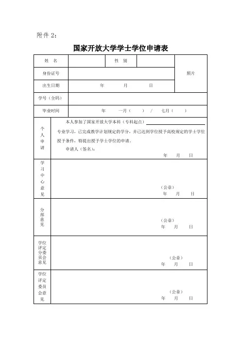 国家开放大学学士学位申请表