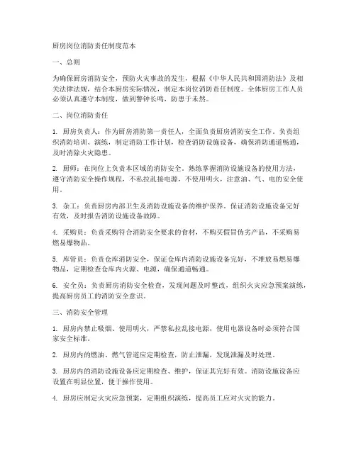 厨房岗位消防责任制度范本