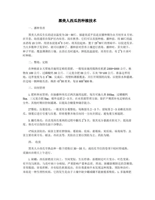 黑美人西瓜的种植技术
