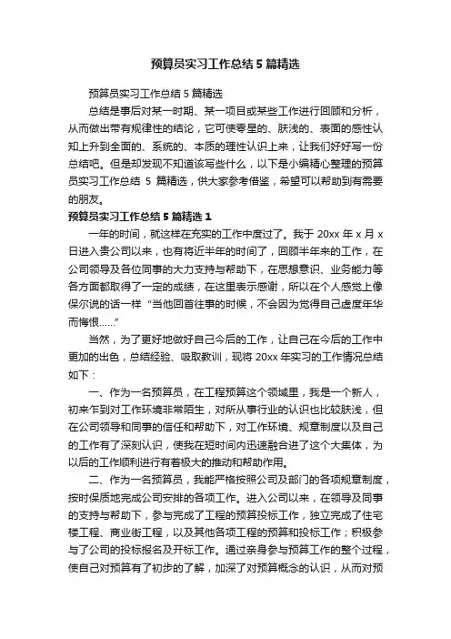 预算员实习工作总结5篇精选