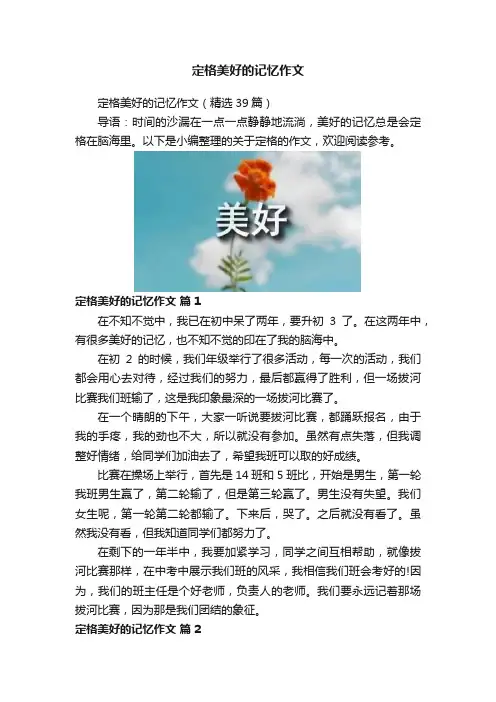 定格美好的记忆作文