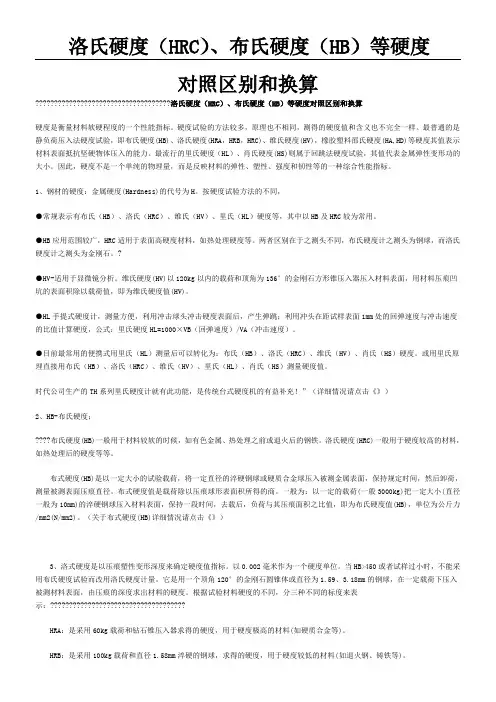 洛氏硬度HRC布氏硬度HB等硬度对照区别和换算