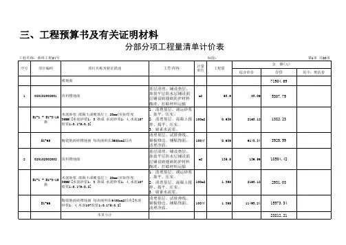 分部分项工程量清单计价表(带子目)