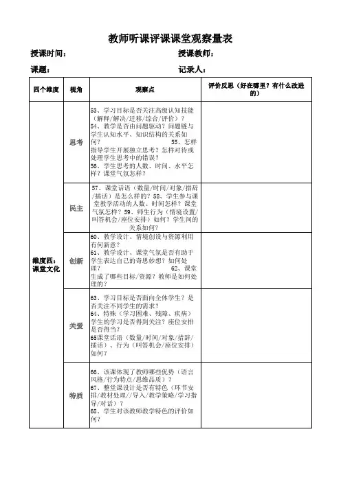 教师听课评课课堂观察量表