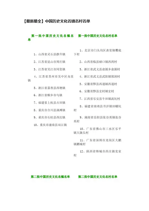 【最新最全】中国历史文化名镇名村名单