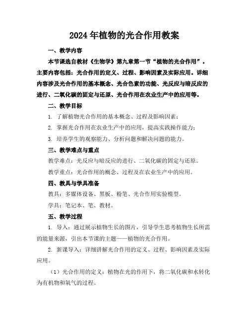 2024年植物的光合作用教案