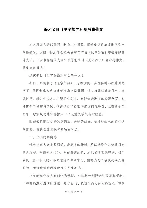 综艺节目《见字如面》观后感作文