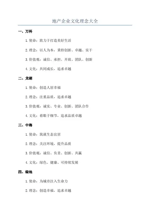 地产企业文化理念大全