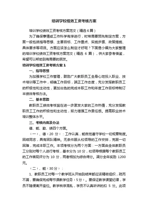 培训学校绩效工资考核方案范文（精选6篇）