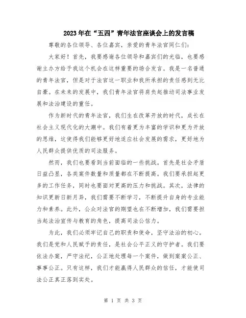 2023年在“五四”青年法官座谈会上的发言稿