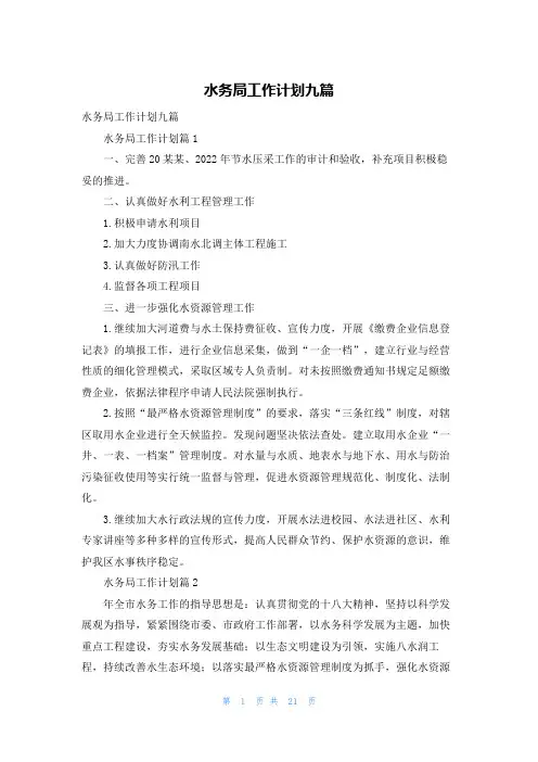 水务局工作计划九篇