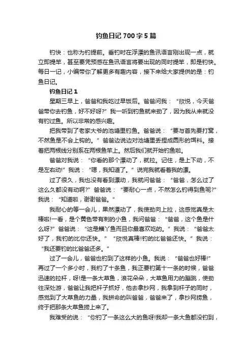 钓鱼日记700字5篇