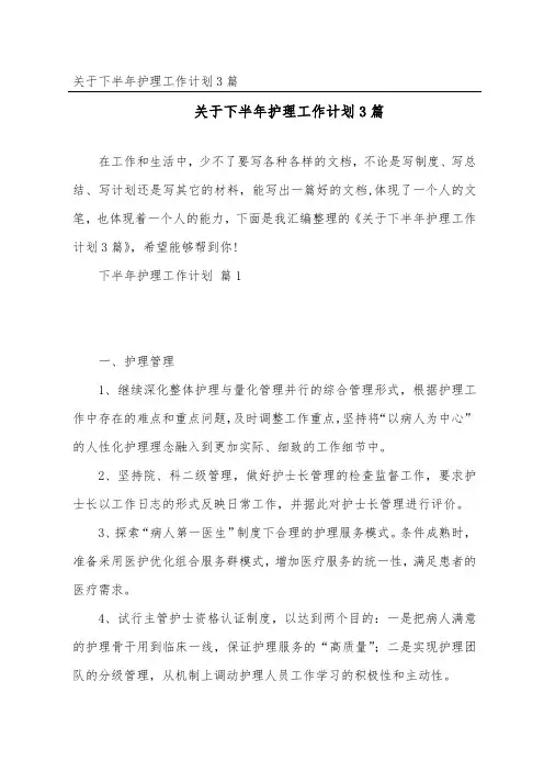 下半护理工作计划3篇