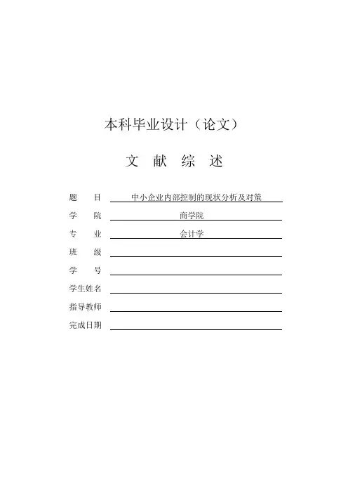 中小企业内部控制的现状分析及对策文献综述
