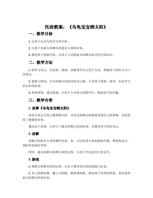 托班教案：《乌龟宝宝晒太阳》