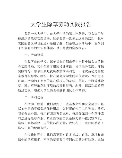 大学生除草劳动实践报告(精选10篇)