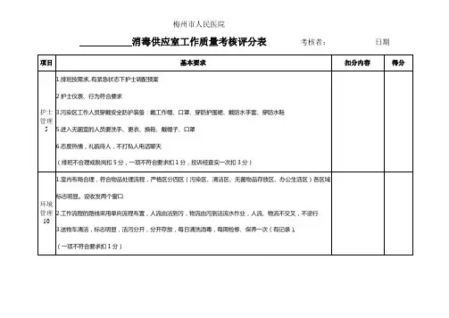 消毒供应室工作质量考核评分标准