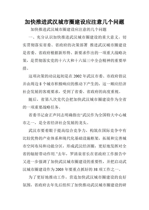加快推进武汉城市圈建设应注意几个问题.doc