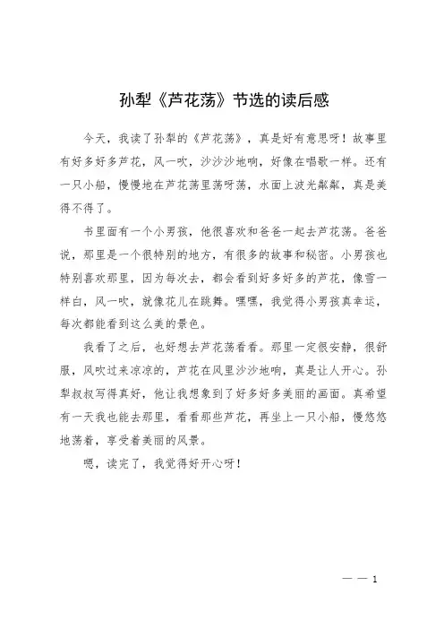 孙犁《芦花荡》节选的读后感