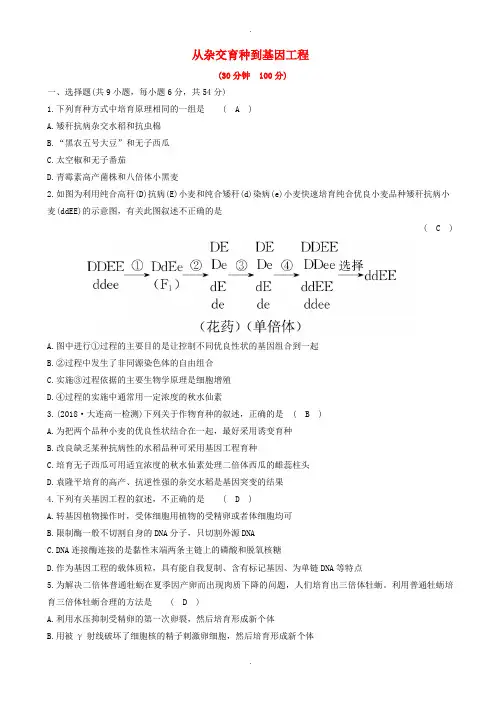 2019-2020学年人教版高中生物必修2第六章从杂交育种到基因工程单元评估检测