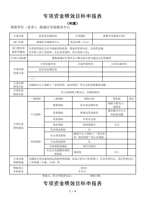 专项资金绩效目标申报表