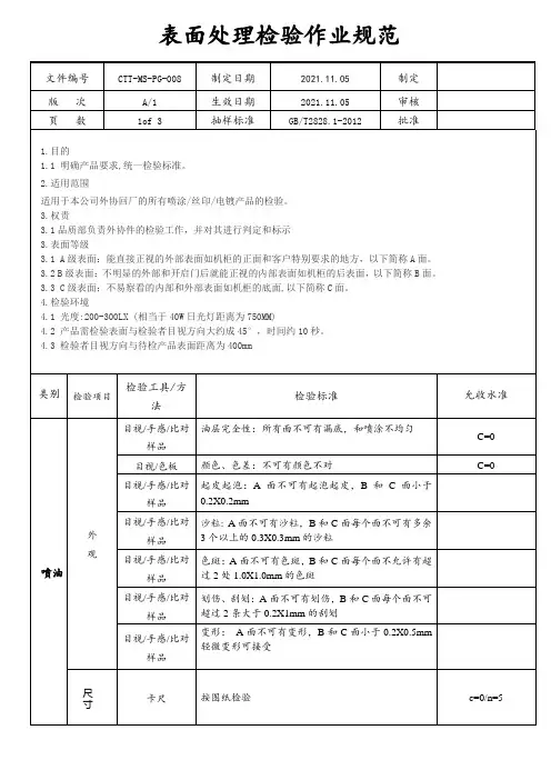 表面处理检验标准
