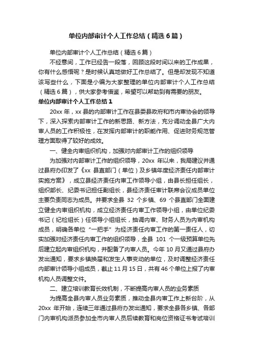 单位内部审计个人工作总结（精选6篇）