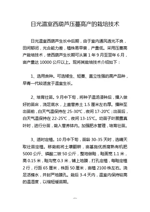 日光温室西葫芦压蔓高产的栽培技术