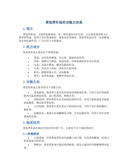 黄连厚朴汤的功能主治是