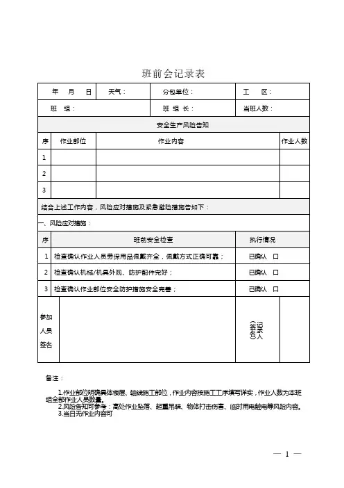 班前会记录表
