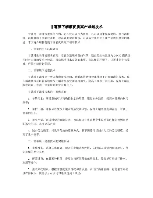 甘薯膜下滴灌优质高产栽培技术