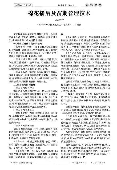 棉花播后及苗期管理技术