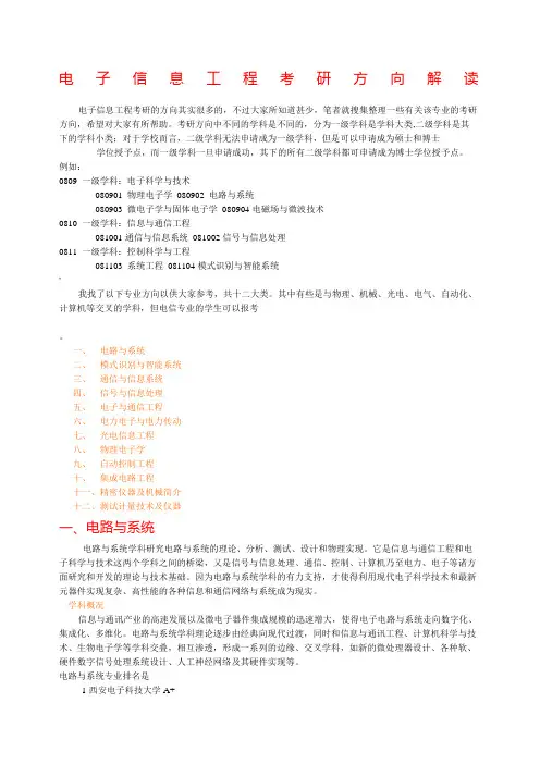电子信息工程专业考研方向排名