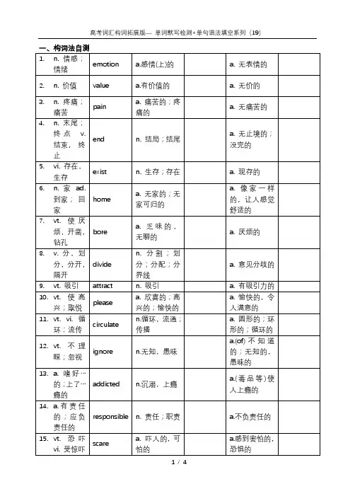 【高考词汇构词拓展默写+单句语法填空】【19】 - 学生版
