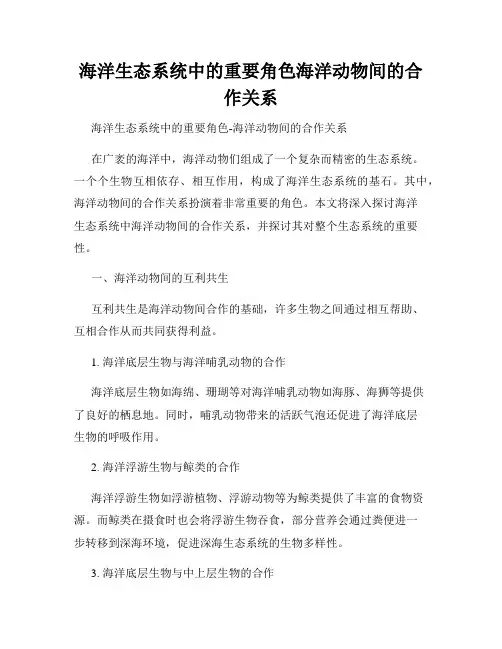 海洋生态系统中的重要角色海洋动物间的合作关系