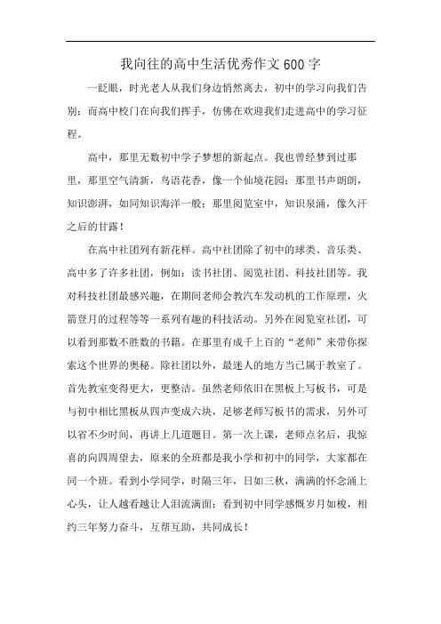 我向往的高中生活优秀作文600字