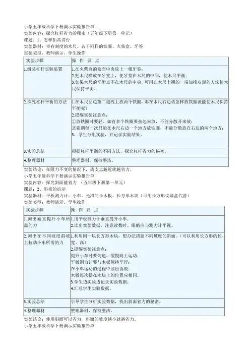 苏教版下学期科学实验报告