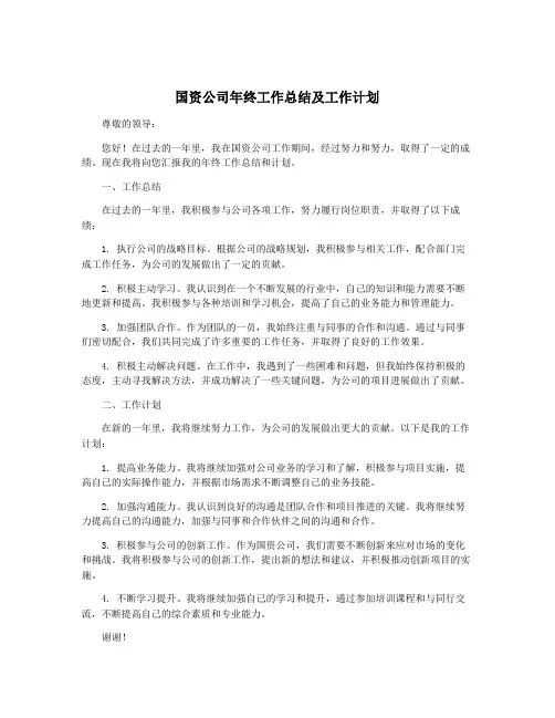 国资公司年终工作总结及工作计划