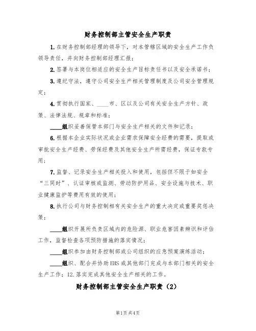 财务控制部主管安全生产职责(3篇)