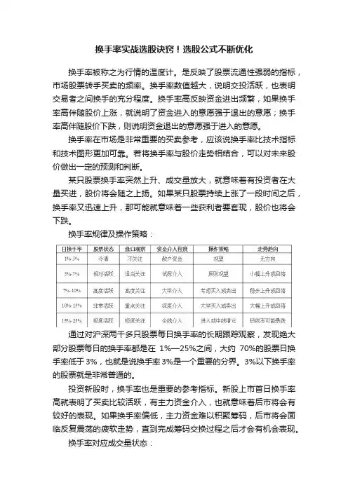 换手率实战选股诀窍！选股公式不断优化