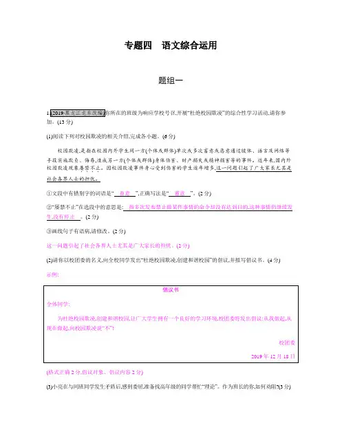 初中语文中考复习 专题四 语文综合运用