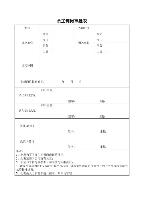 员工调岗审批表