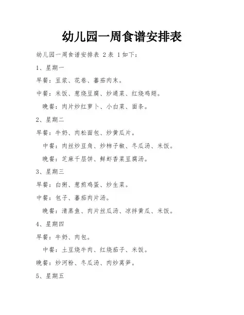 幼儿园一周食谱安排表