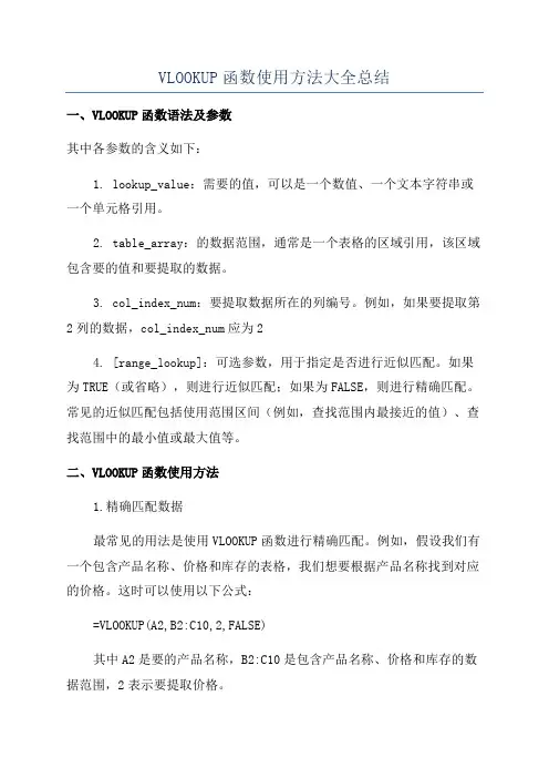 VLOOKUP函数使用方法大全总结