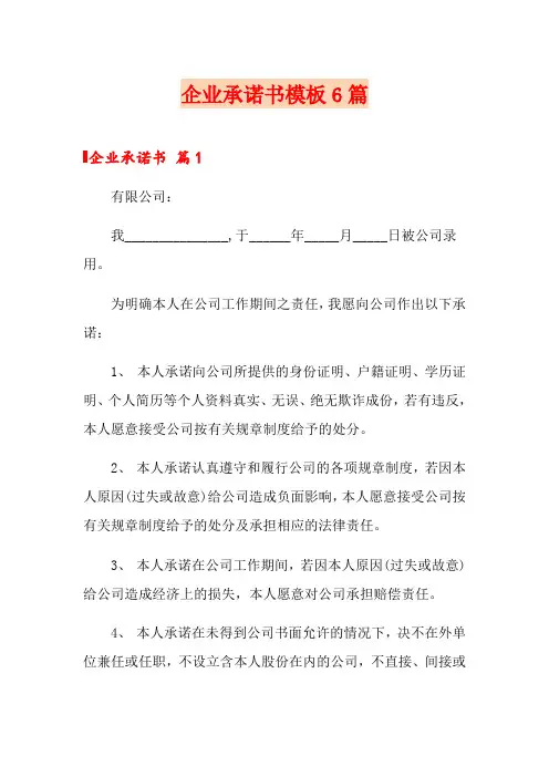 企业承诺书模板6篇