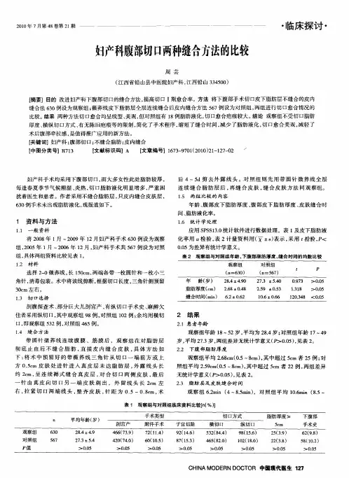 妇产科腹部切口两种缝合方法的比较